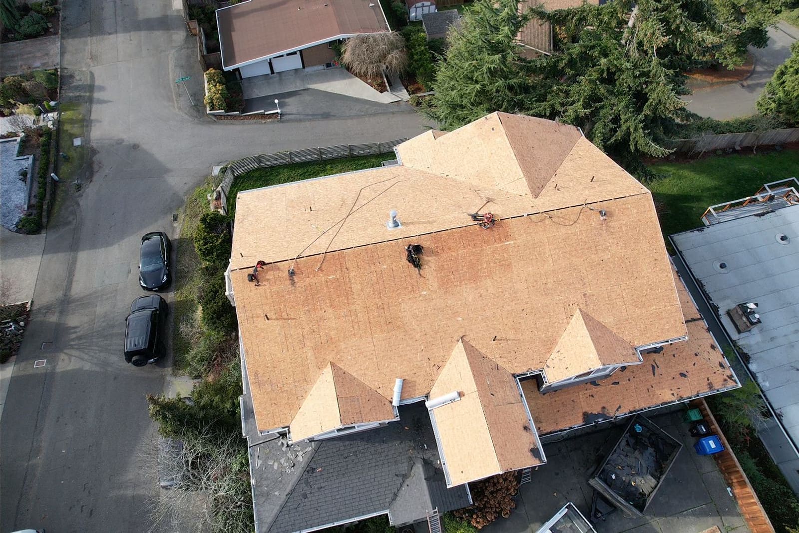 Prepared plywood roof deck before shingle installation
